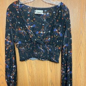 Urban Outfitters black and flower print crop top